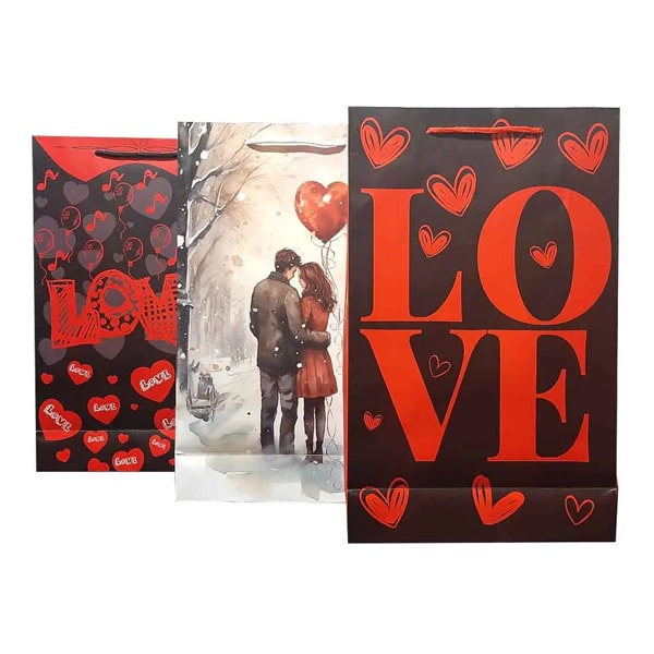 ساک دسته دار کادویی طرح قلب (LOVE) سایز 24 × 37.5 سانتی متر (A4)